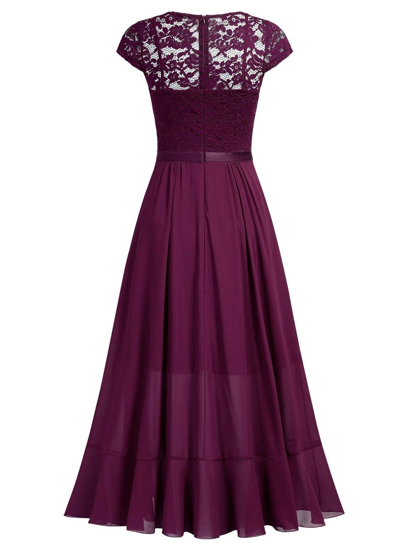 Miusol Women's V Neck Elegant Lace Ruffle Bridesmaid Maxi Dress (XX-Large, Magenta) - Image 4
